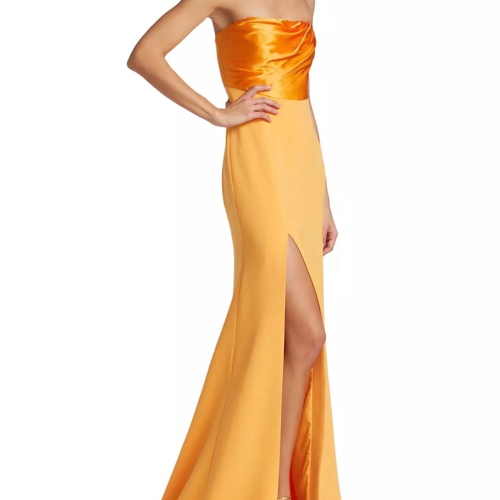 Cinq a Sept Orange Ruched Backless Gown